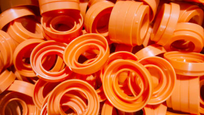 Parts of cosmetic plastic products on the production line