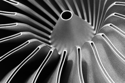 Steel blades of turbine propeller 3D printing.